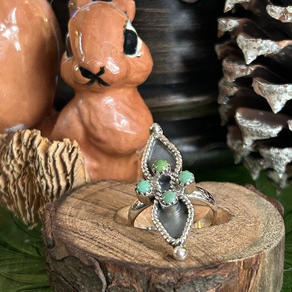 925 Sterling turquoise shadow box ring - Picture 3 of 5